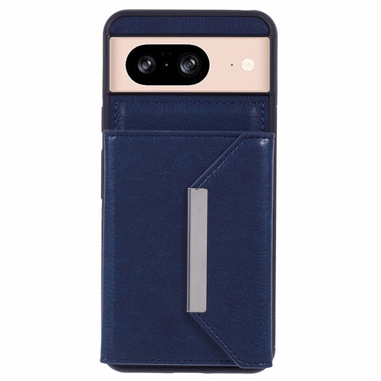 For Google Pixel 8 Case Leather Phone Back Cover with Card Slot Kickstand - Sapphire