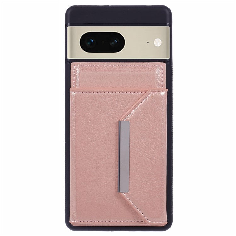 For Google Pixel 7 5G Case Shockproof Kickstand Phone Cover with Card Bag - Rose Gold