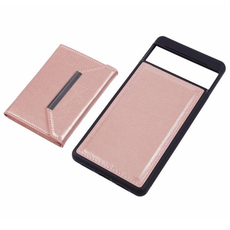 For Google Pixel 7 5G Case Shockproof Kickstand Phone Cover with Card Bag - Rose Gold