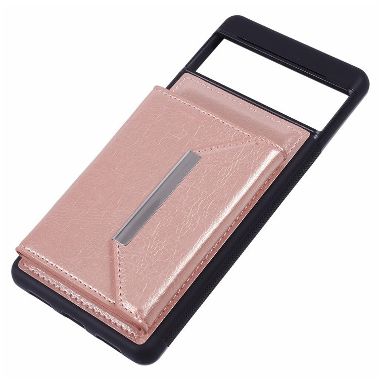 For Google Pixel 7 5G Case Shockproof Kickstand Phone Cover with Card Bag - Rose Gold