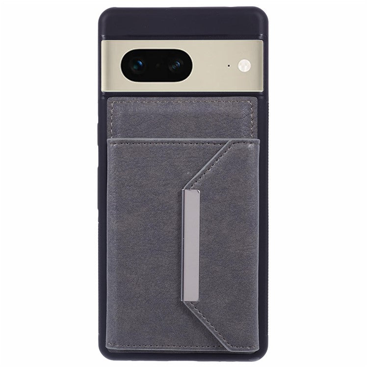 For Google Pixel 7 5G Case Shockproof Kickstand Phone Cover with Card Bag - Grey