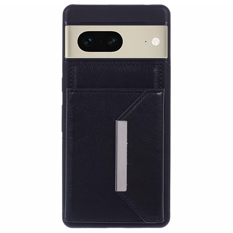 For Google Pixel 7 5G Case Shockproof Kickstand Phone Cover with Card Bag - Black