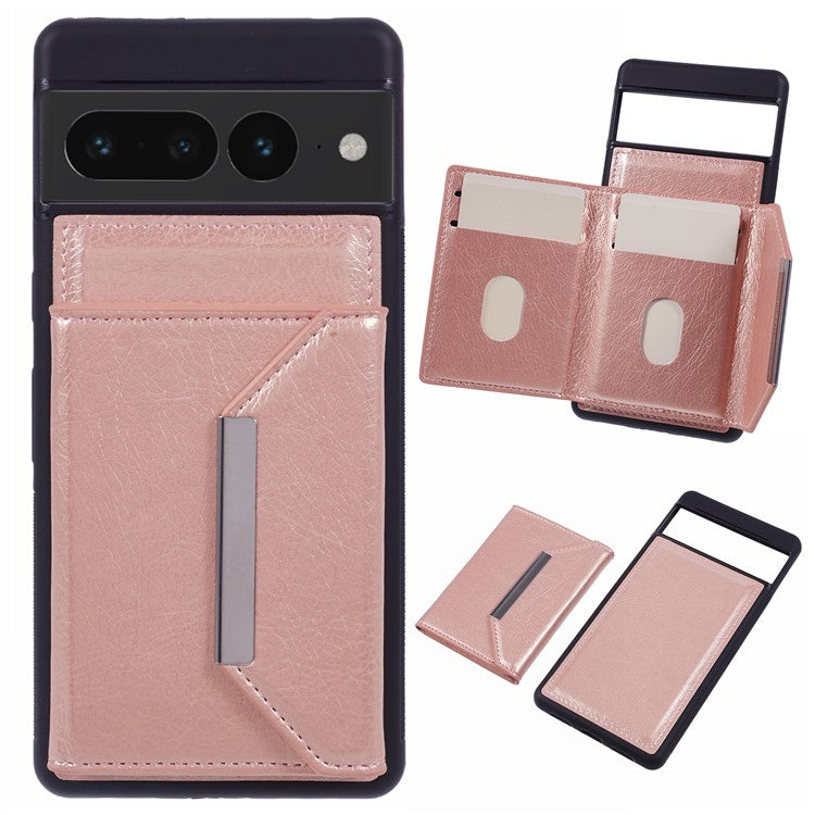 For Google Pixel 7 Pro 5G Case Anti-Scratch Card Holder Phone Cover with Kickstand - Rose Gold