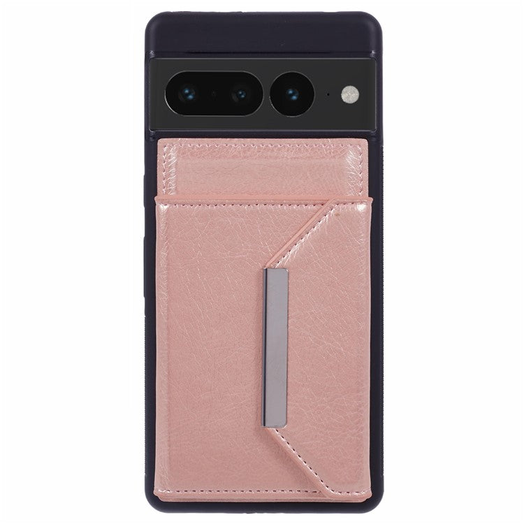 For Google Pixel 7 Pro 5G Case Anti-Scratch Card Holder Phone Cover with Kickstand - Rose Gold