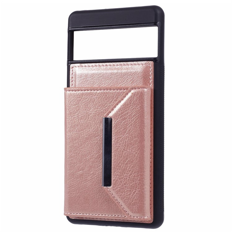 For Google Pixel 7 Pro 5G Case Anti-Scratch Card Holder Phone Cover with Kickstand - Rose Gold