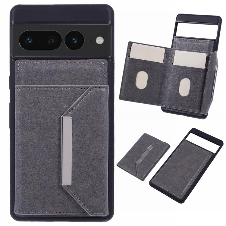 For Google Pixel 7 Pro 5G Case Anti-Scratch Card Holder Phone Cover with Kickstand - Grey