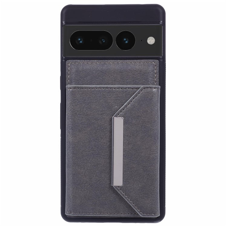 For Google Pixel 7 Pro 5G Case Anti-Scratch Card Holder Phone Cover with Kickstand - Grey