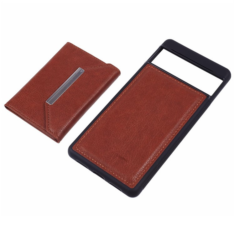 For Google Pixel 7 Pro 5G Case Anti-Scratch Card Holder Phone Cover with Kickstand - Brown