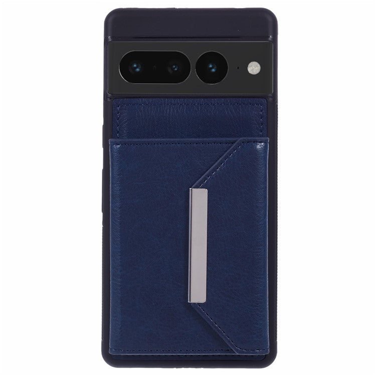 For Google Pixel 7 Pro 5G Case Anti-Scratch Card Holder Phone Cover with Kickstand - Sapphire