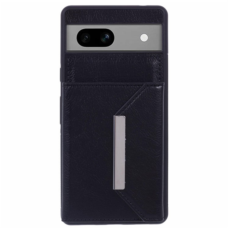 For Google Pixel 7a Case Card Bag Kickstand TPU+PU Phone Cover - Black