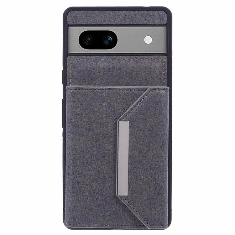 For Google Pixel 7a Case Card Bag Kickstand TPU+PU Phone Cover - Grey