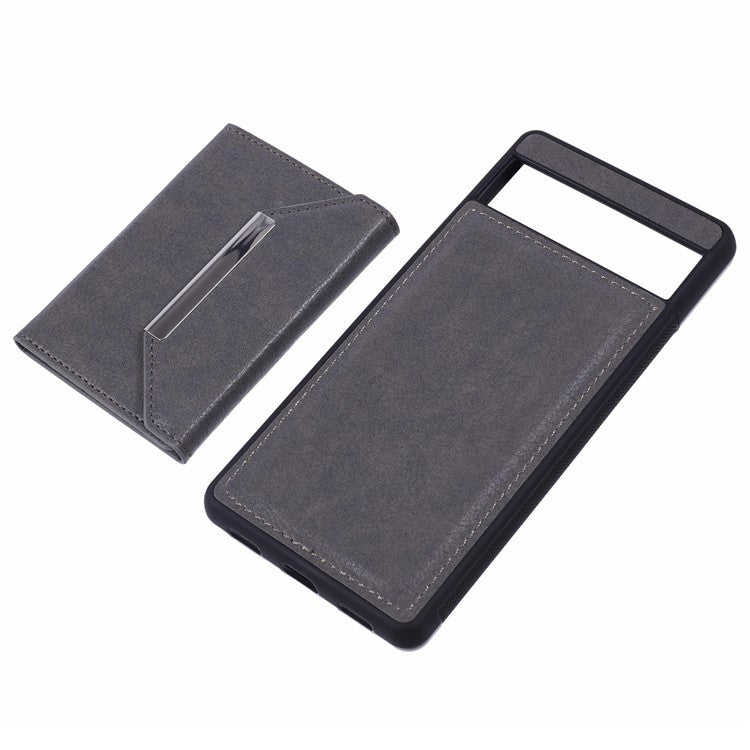 For Google Pixel 7a Case Card Bag Kickstand TPU+PU Phone Cover - Grey