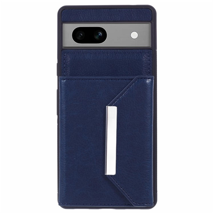 For Google Pixel 7a Case Card Bag Kickstand TPU+PU Phone Cover - Sapphire