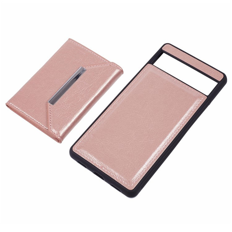 For Google Pixel 7a Case Card Bag Kickstand TPU+PU Phone Cover - Rose Gold