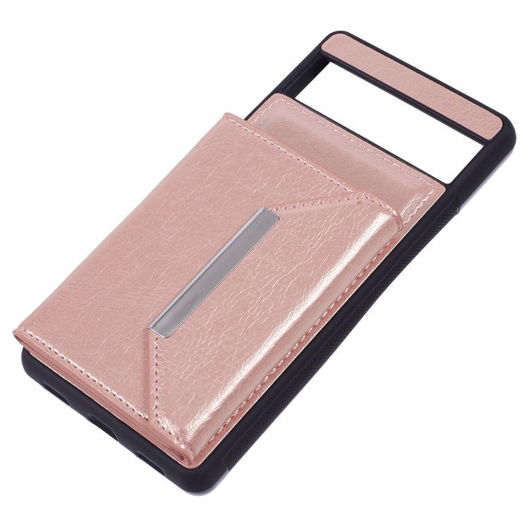 For Google Pixel 7a Case Card Bag Kickstand TPU+PU Phone Cover - Rose Gold