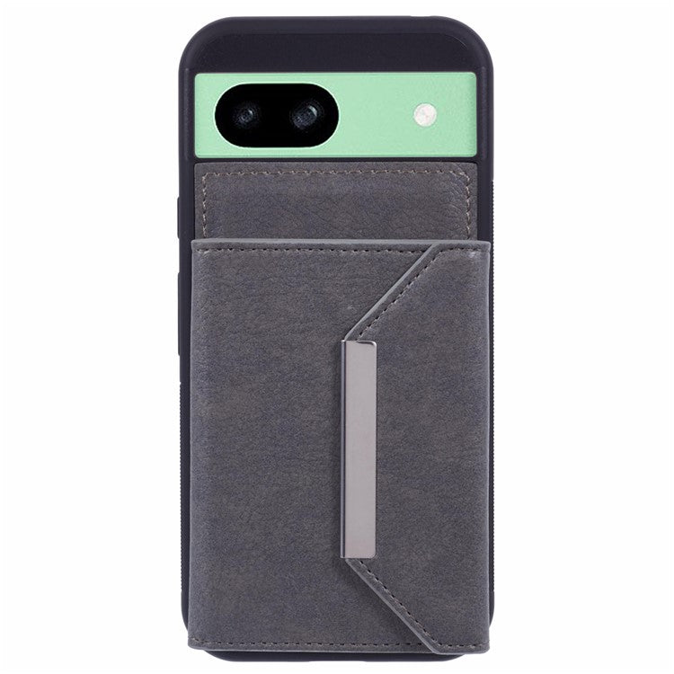 For Google Pixel 8a Case Card Bag Kickstand TPU+PU Phone Cover - Grey