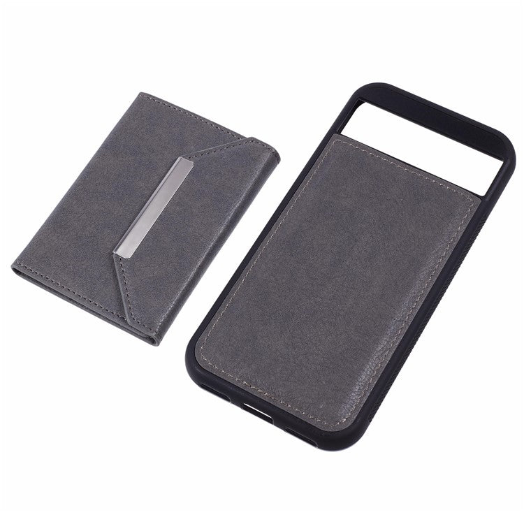 For Google Pixel 8a Case Card Bag Kickstand TPU+PU Phone Cover - Grey