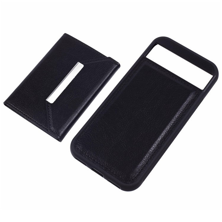 For Google Pixel 8a Case Card Bag Kickstand TPU+PU Phone Cover - Black