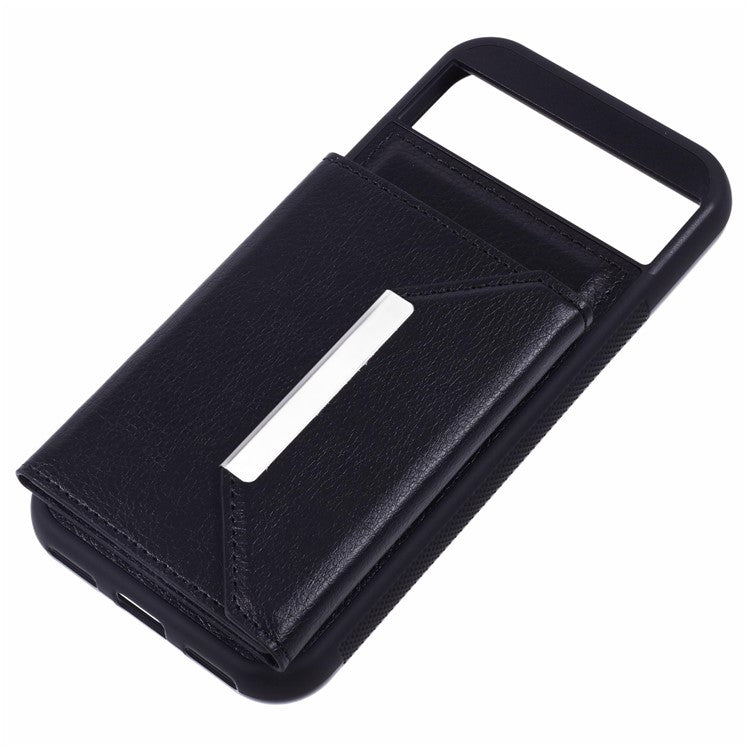 For Google Pixel 8a Case Card Bag Kickstand TPU+PU Phone Cover - Black