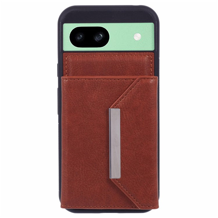 For Google Pixel 8a Case Card Bag Kickstand TPU+PU Phone Cover - Brown