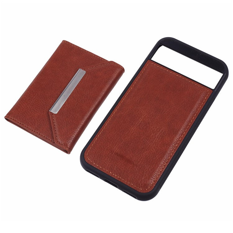 For Google Pixel 8a Case Card Bag Kickstand TPU+PU Phone Cover - Brown