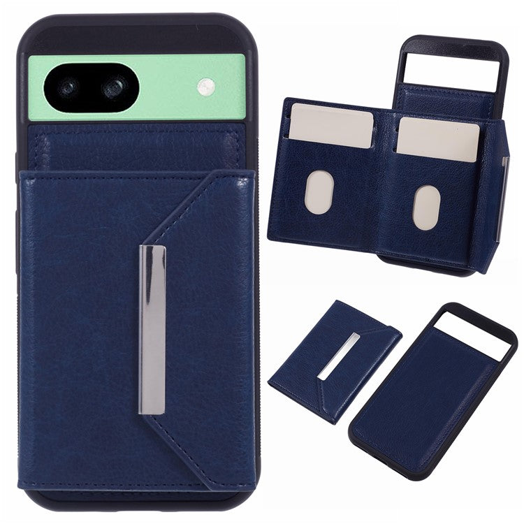 For Google Pixel 8a Case Card Bag Kickstand TPU+PU Phone Cover - Sapphire