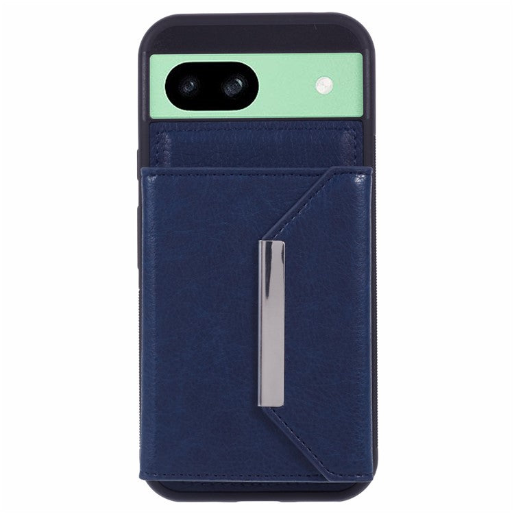 For Google Pixel 8a Case Card Bag Kickstand TPU+PU Phone Cover - Sapphire