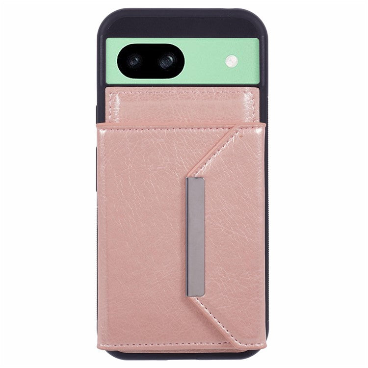 For Google Pixel 8a Case Card Bag Kickstand TPU+PU Phone Cover - Rose Gold