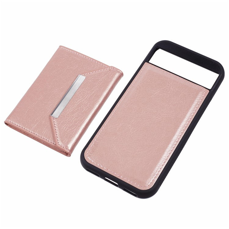 For Google Pixel 8a Case Card Bag Kickstand TPU+PU Phone Cover - Rose Gold