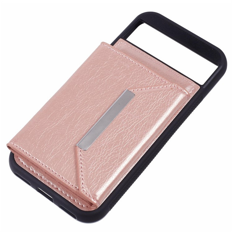 For Google Pixel 8a Case Card Bag Kickstand TPU+PU Phone Cover - Rose Gold