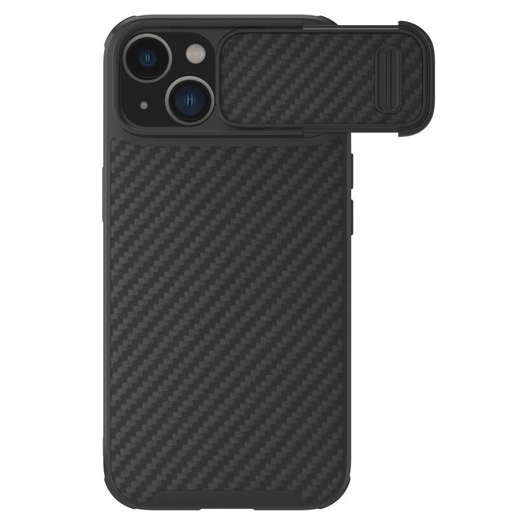 NILLKIN-Carbon-Fiber-Case-for-iPhone-14-/-iPhone-13,-Hard-PC-Back-TPU-Frame-Phone-Cover-with-Slide-Camera-Protection