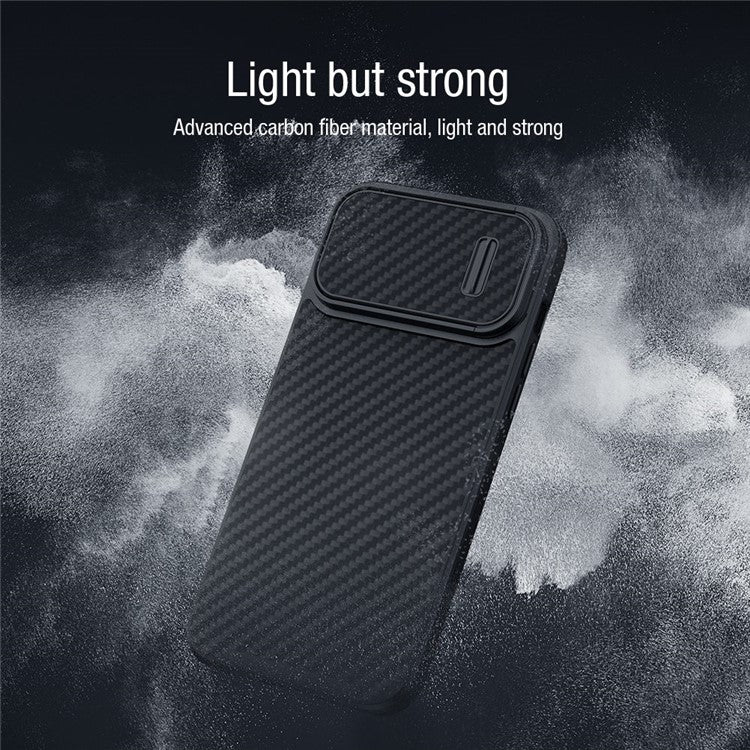 NILLKIN-Carbon-Fiber-Case-for-iPhone-14-/-iPhone-13,-Hard-PC-Back-TPU-Frame-Phone-Cover-with-Slide-Camera-Protection