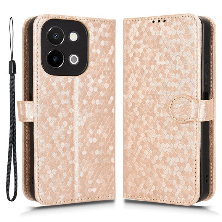 For vivo Y28 4G Wallet Case Anti-Drop Dot Pattern PU Leather Phone Cover - Rose Gold