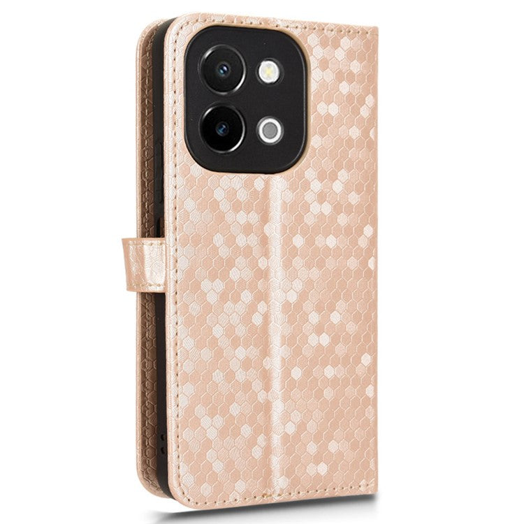 For vivo Y28 4G Wallet Case Anti-Drop Dot Pattern PU Leather Phone Cover - Rose Gold