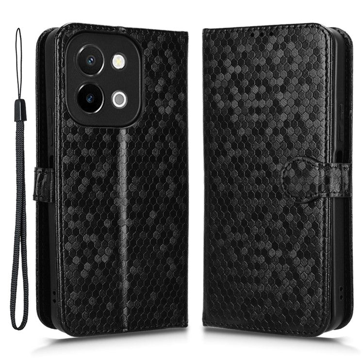 For vivo Y28 4G Wallet Case Anti-Drop Dot Pattern PU Leather Phone Cover - Black