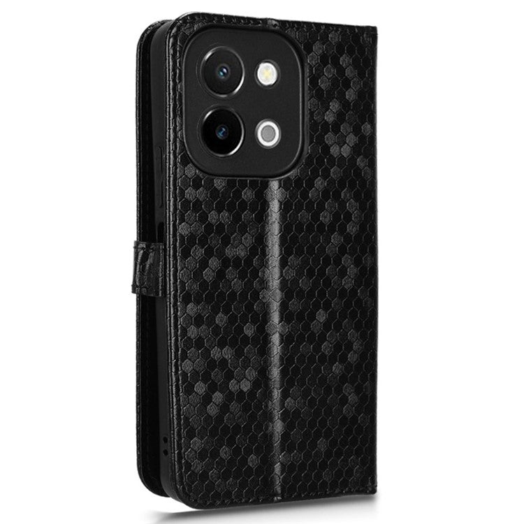 For vivo Y28 4G Wallet Case Anti-Drop Dot Pattern PU Leather Phone Cover - Black