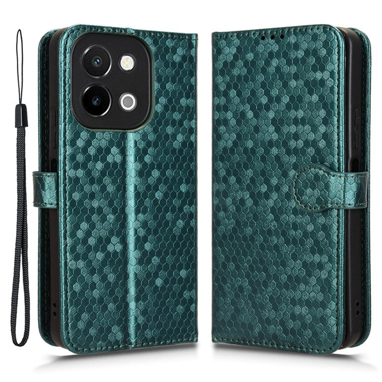 For vivo Y28 4G Wallet Case Anti-Drop Dot Pattern PU Leather Phone Cover - Green