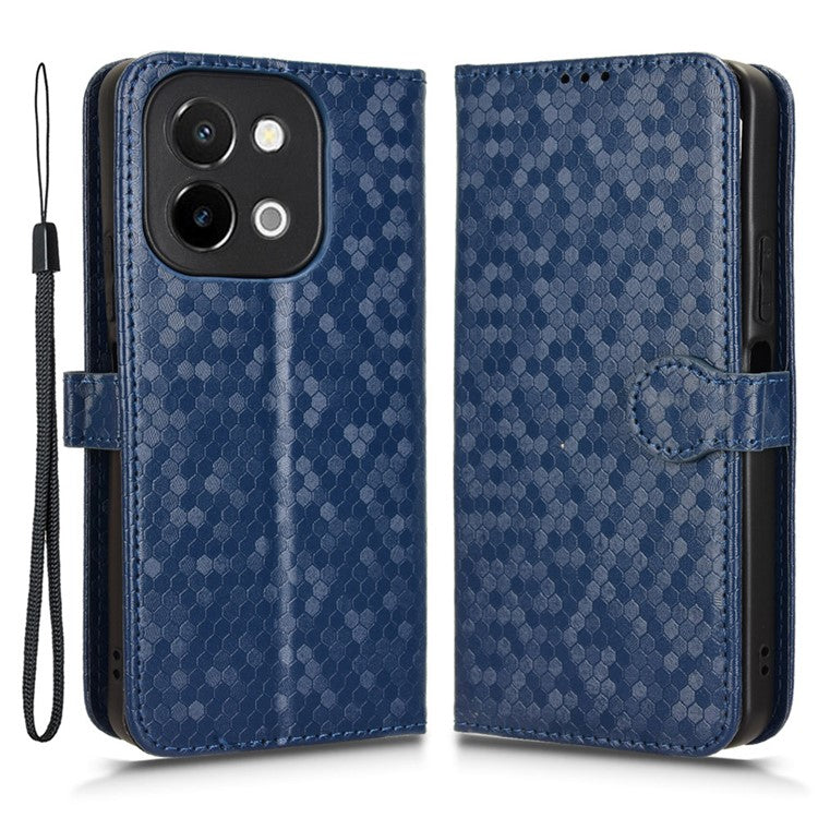 For vivo Y28 4G Wallet Case Anti-Drop Dot Pattern PU Leather Phone Cover - Dark Blue