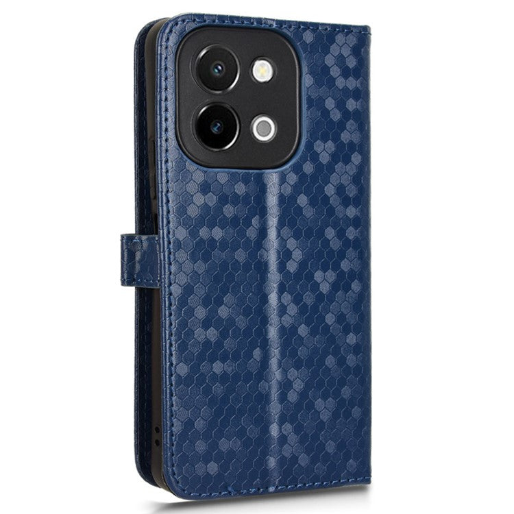 For vivo Y28 4G Wallet Case Anti-Drop Dot Pattern PU Leather Phone Cover - Dark Blue