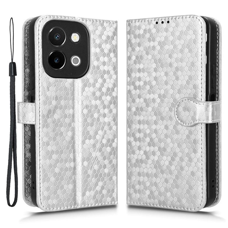 For vivo Y28 4G Wallet Case Anti-Drop Dot Pattern PU Leather Phone Cover - Silver