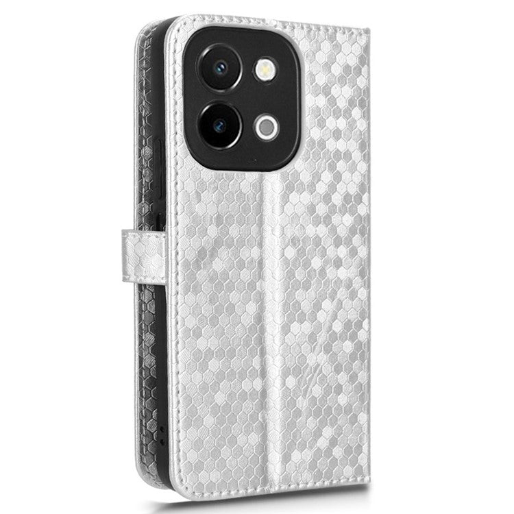 For vivo Y28 4G Wallet Case Anti-Drop Dot Pattern PU Leather Phone Cover - Silver