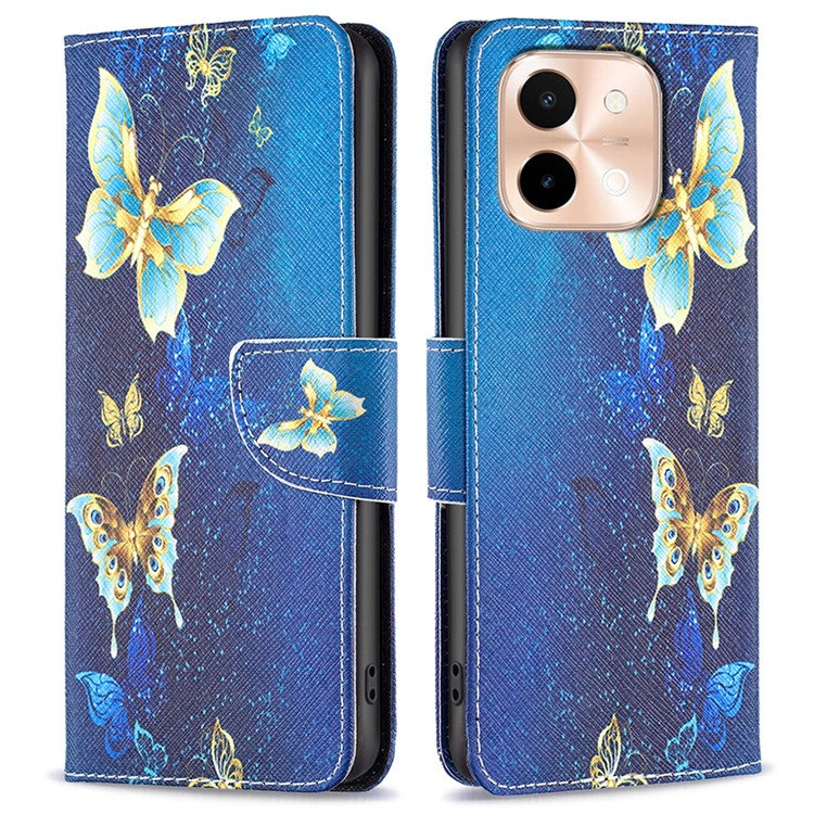 For vivo Y28 4G Case Leather Wallet Stand Phone Cover Pattern Printing - Golden Butterflies