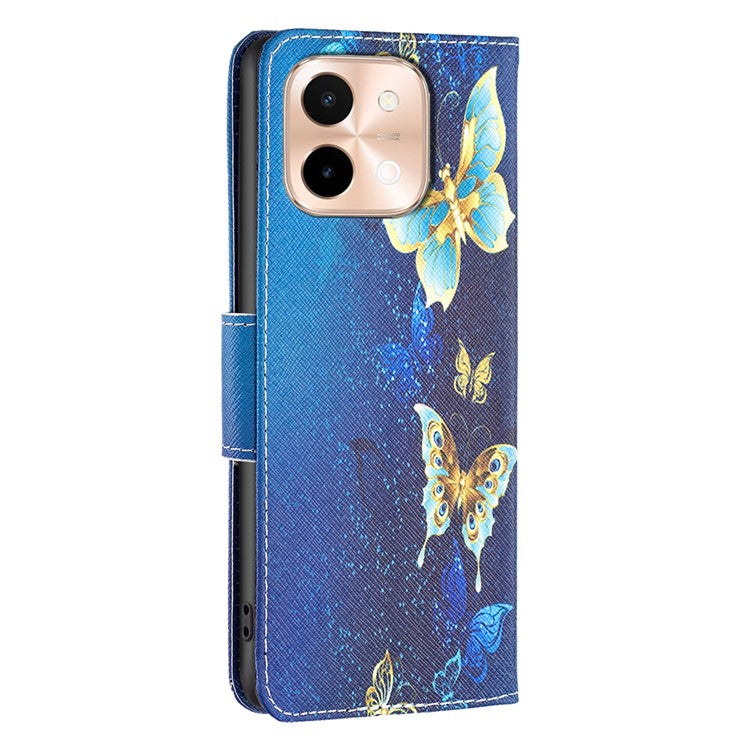 For vivo Y28 4G Case Leather Wallet Stand Phone Cover Pattern Printing - Golden Butterflies