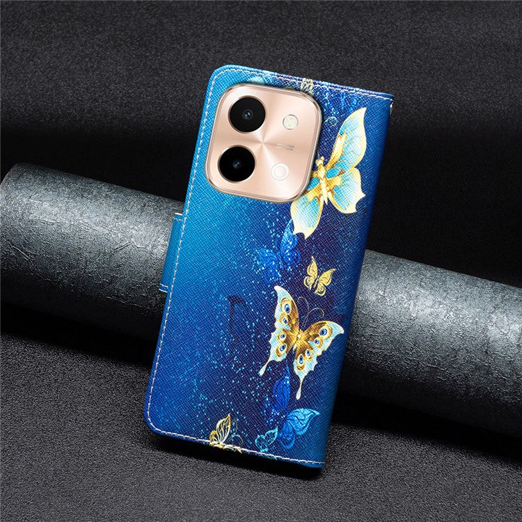 For vivo Y28 4G Case Leather Wallet Stand Phone Cover Pattern Printing - Golden Butterflies