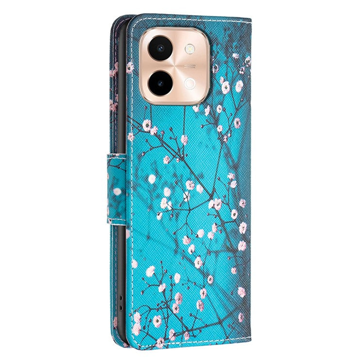 For vivo Y28 4G Case Leather Wallet Stand Phone Cover Pattern Printing - Plum Blossom