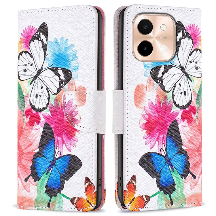 For vivo Y28 4G Case Leather Wallet Stand Phone Cover Pattern Printing - Two Butterflies