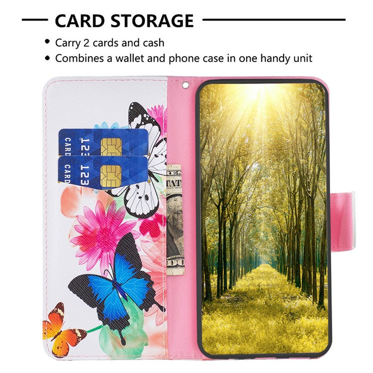 For vivo Y28 4G Case Leather Wallet Stand Phone Cover Pattern Printing - Two Butterflies