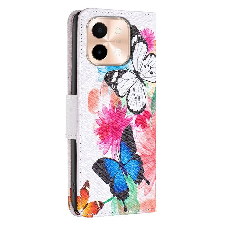 For vivo Y28 4G Case Leather Wallet Stand Phone Cover Pattern Printing - Two Butterflies