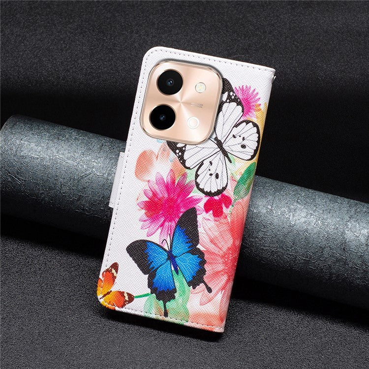 For vivo Y28 4G Case Leather Wallet Stand Phone Cover Pattern Printing - Two Butterflies