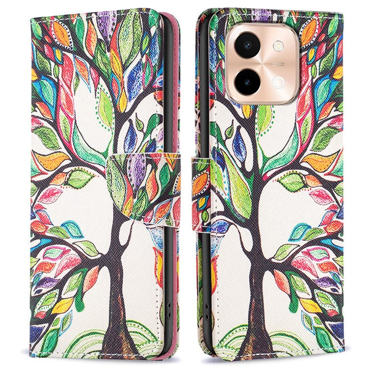 For vivo Y28 4G Case Leather Wallet Stand Phone Cover Pattern Printing - Life Tree